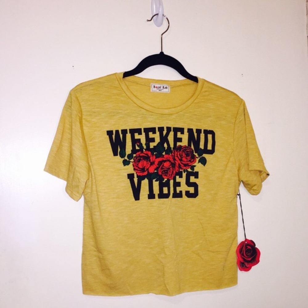 NWT Trendy Yellow Weekend Vibes Rose Crop Top